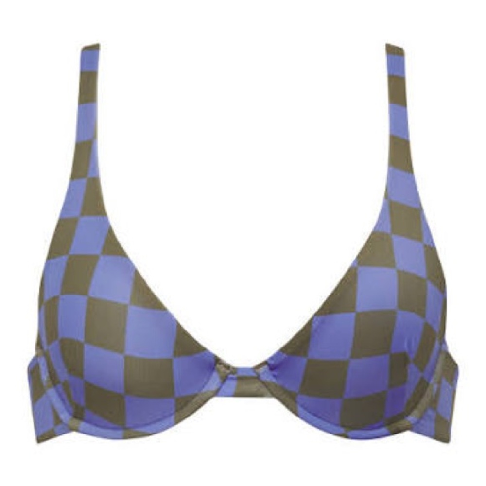Women’s Checkerprint Underwire Swim Top in Blue and Black
